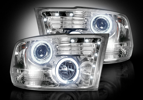 Chrome LED Halo Headlights 09-18 DODGE RAM w/oFactory Projectors